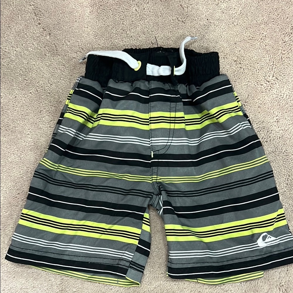 Quiksilver Black and Yellow Board Shorts with Stripes